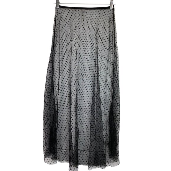 Polka Dot Mesh Sheer Skirt Size Large Black Goth Punk Y2K Western Sexy Beach Hot - Picture 1 of 3